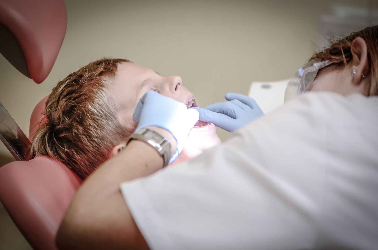 Young boy having his bite examined during a dental checkup